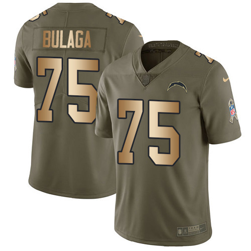 Nike Chargers #75 Bryan Bulaga Olive/Gold Youth Stitched NFL Limited 2017 Salute To Service Jersey